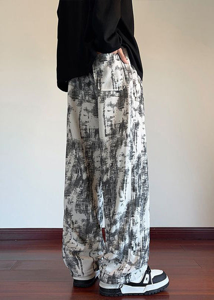 Chic White Tie Dye Elastic Waist Warm Fleece Men Pants Winter WA054 MENP241110