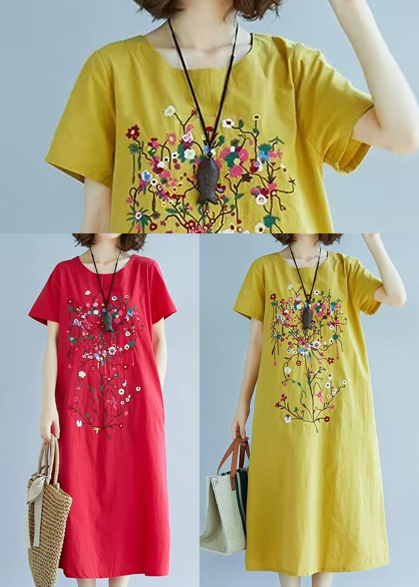 Linen Chic Dress Fine Embroidered Summer Yellow FashionChic