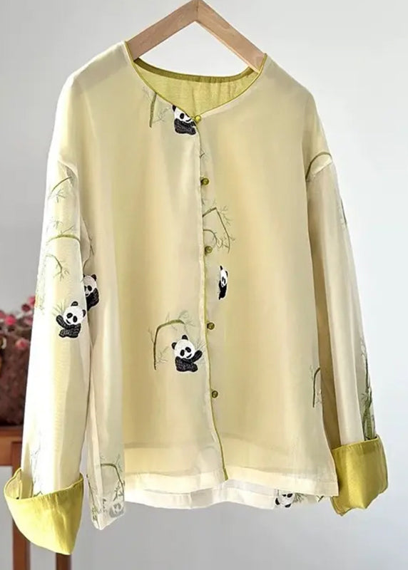 Chic Yellow O-Neck Animal Print Silk Coats Fall AG1038 OM-ZS240913