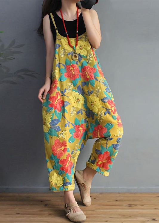 Chic Yellow Print High Waist Cotton Jumpsuit Sleeveless MN071 MMDM-JPTS240704