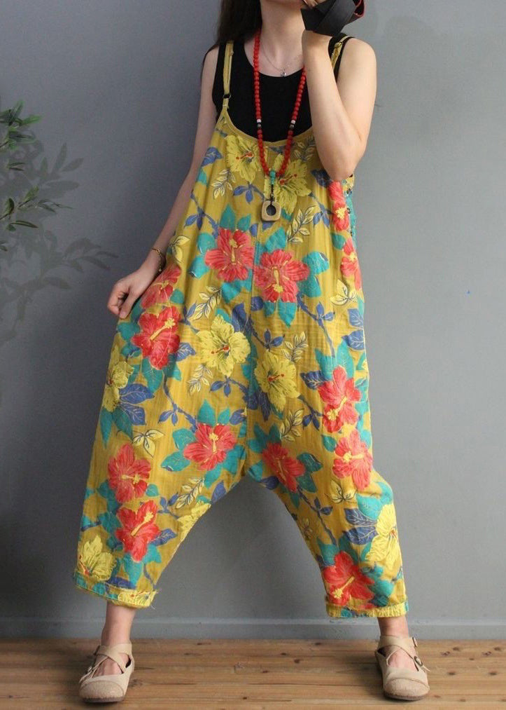 Chic Yellow Print High Waist Cotton Jumpsuit Sleeveless MN071 MMDM-JPTS240704