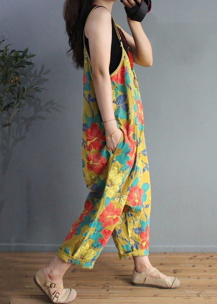 Chic Yellow Print High Waist Cotton Jumpsuit Sleeveless MN071 MMDM-JPTS240704