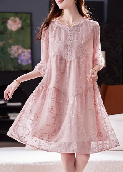 Cotton Summer Yellow Sequins Chic Patchwork Dress Embroidered FashionChic