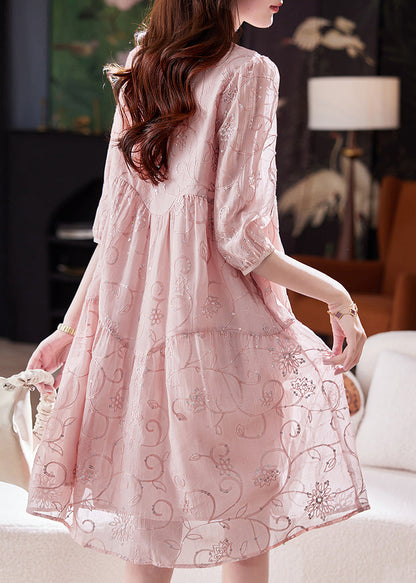 Cotton Summer Yellow Sequins Chic Patchwork Dress Embroidered FashionChic