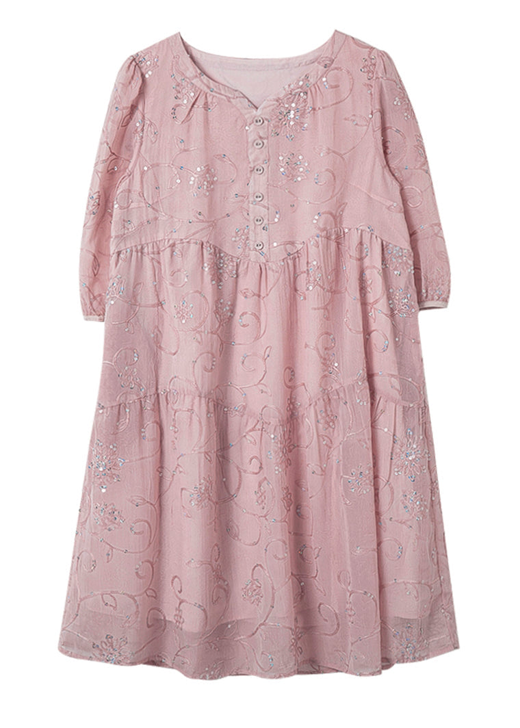 Cotton Summer Yellow Sequins Chic Patchwork Dress Embroidered FashionChic