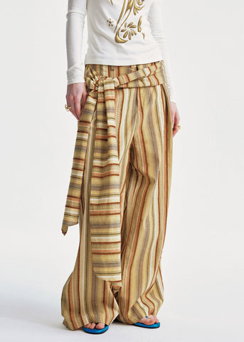 Yellow Cotton Summer Striped Pants Chic Leg Wide FashionChic
