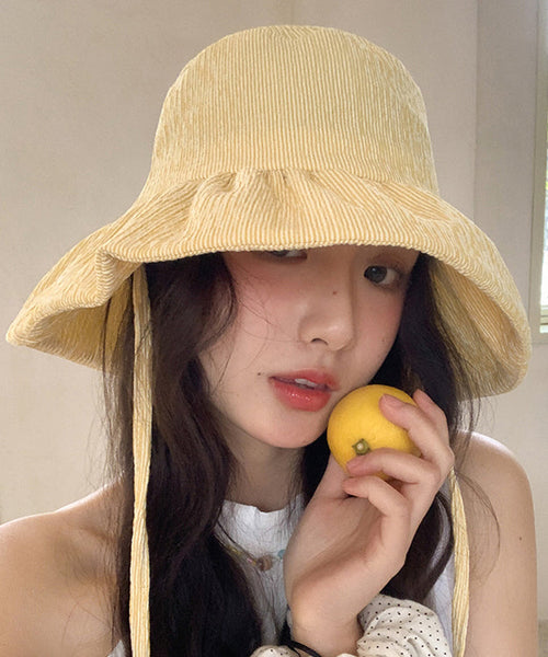 Striped Chic Yellow Hat Summer Bucket Large Brim FashionChic