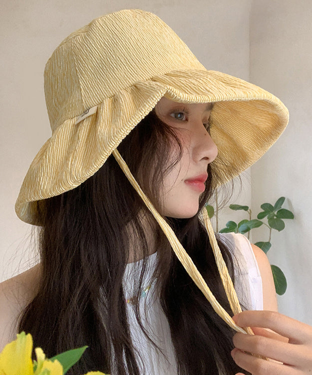 Striped Chic Yellow Hat Summer Bucket Large Brim FashionChic