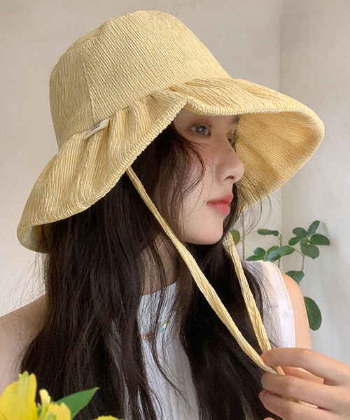 Striped Chic Yellow Hat Summer Bucket Large Brim FashionChic