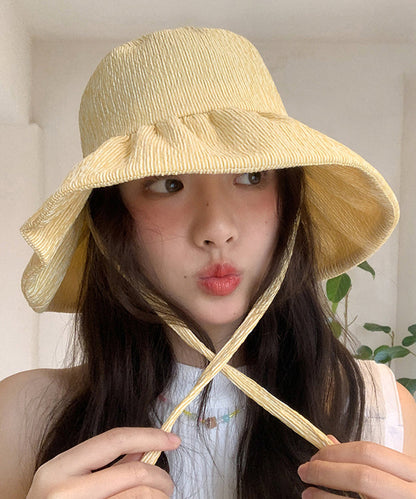 Striped Chic Yellow Hat Summer Bucket Large Brim FashionChic