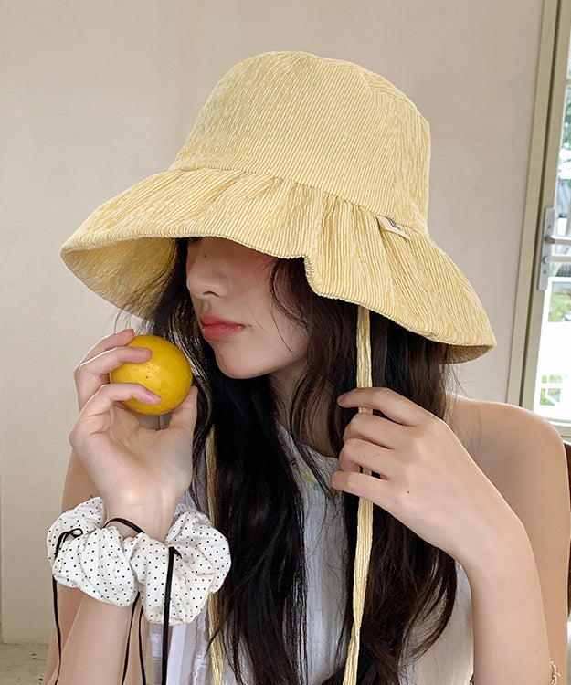 Striped Chic Yellow Hat Summer Bucket Large Brim FashionChic