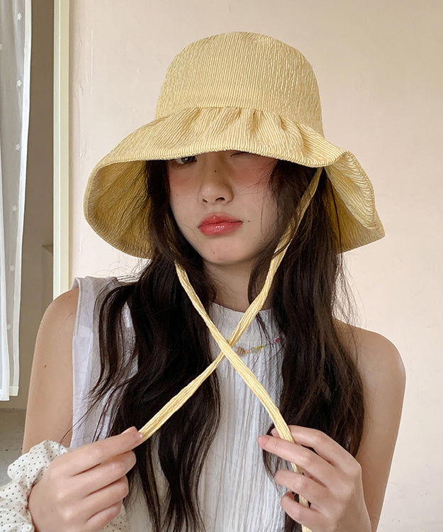 Striped Chic Yellow Hat Summer Bucket Large Brim FashionChic