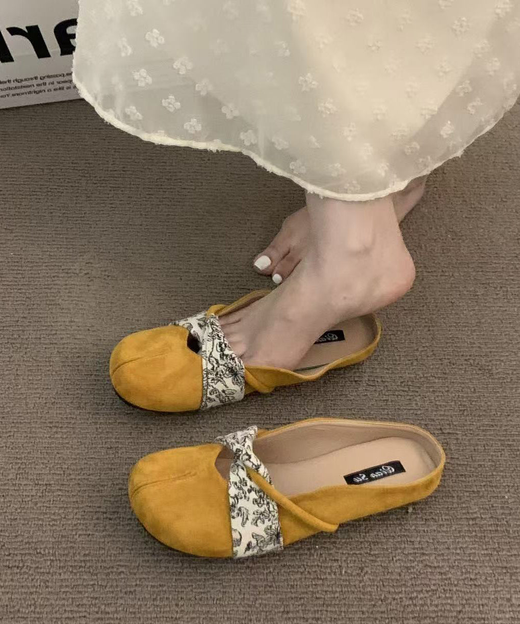 Splicing Chic Suede Boutique Slide Yellow Sandals FashionChic