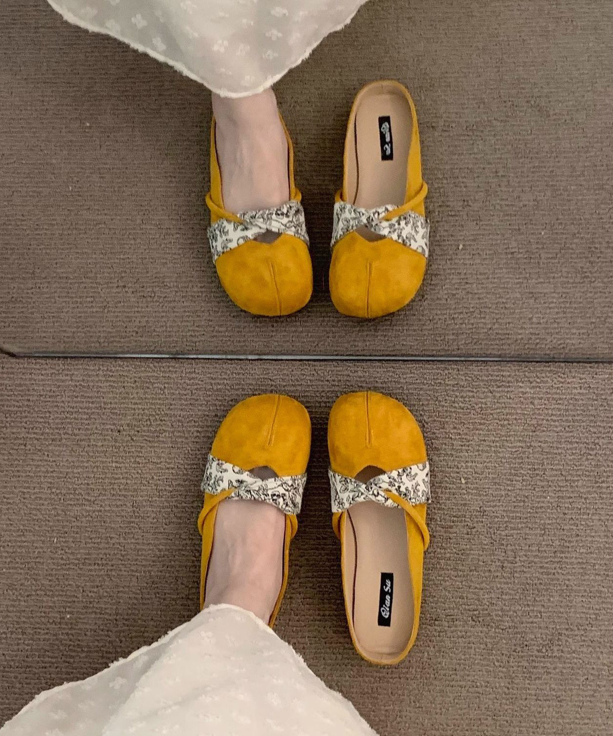 Splicing Chic Suede Boutique Slide Yellow Sandals FashionChic