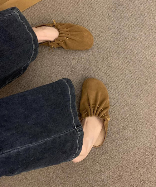 Chic Splicing Yellow Suede Wrinkled Sandals Slide FashionChic