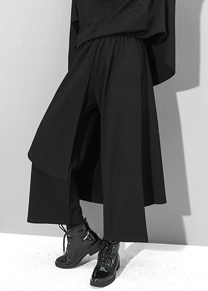 Chice Black Fake Two Pieces Pants Skirt Asymmetrical Patchwork Spring RZ001 ABC1