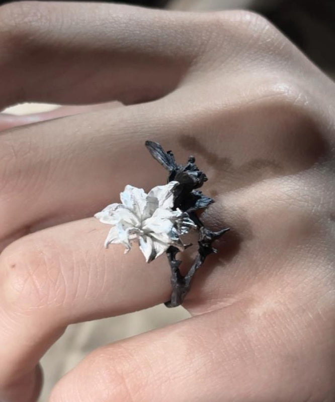 Chice Black White Stering Silver Floral Rings QJ002 JEW-RIN241021