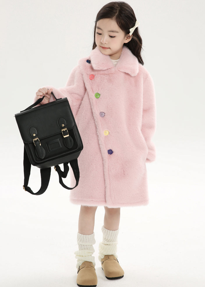 Chice Pink Asymmetrical Peter Pan Collar Kids Mink Velvet Long Woolen Coats Winter WL016 MM-RCTZ-GICT241120