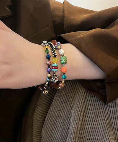 Chinese Style Alloy Weaving Agate Beading Little Elephant Charm Bracelet TX040