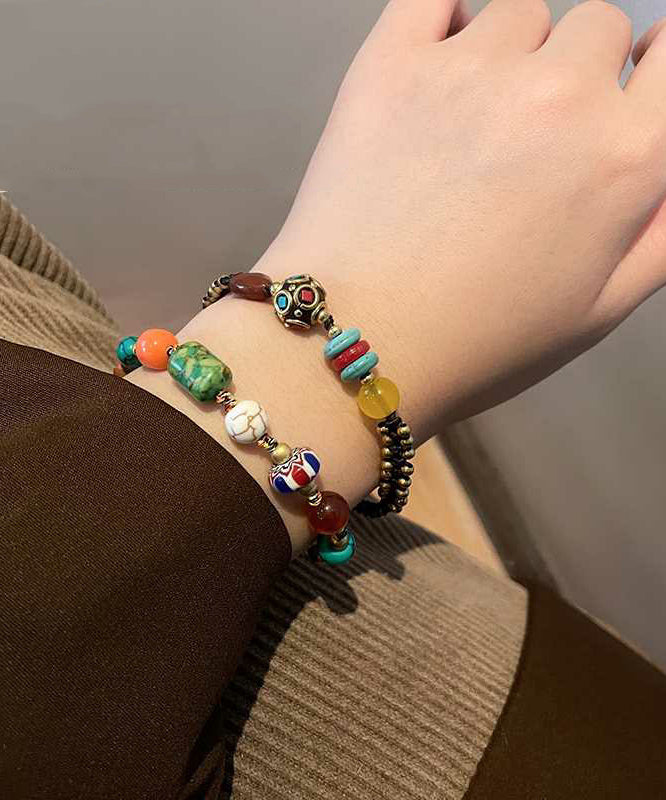 Chinese Style Alloy Weaving Agate Beading Little Elephant Charm Bracelet TX040