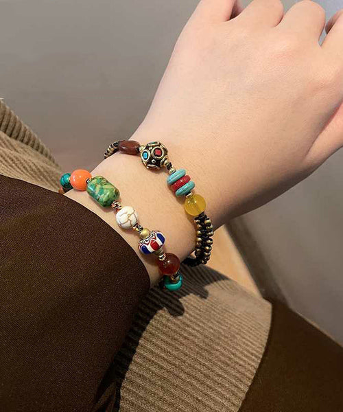 Chinese Style Alloy Weaving Agate Beading Little Elephant Charm Bracelet TX040