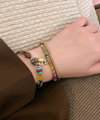 Chinese Style Alloy Weaving Agate Beading Little Elephant Charm Bracelet TX040