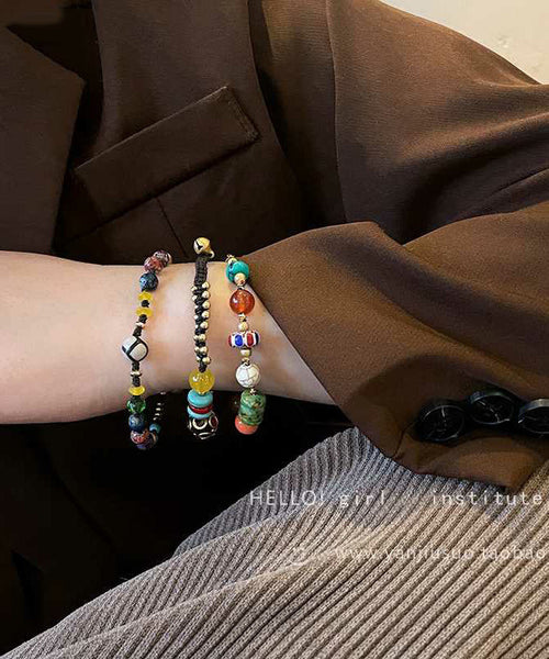 Chinese Style Alloy Weaving Agate Beading Little Elephant Charm Bracelet TX040