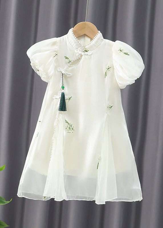 Chinese Style Apricot Embroideried Nail Bead Girls Chiffon Long Dress Summer MN013 MM-RCTZ-SDL240701