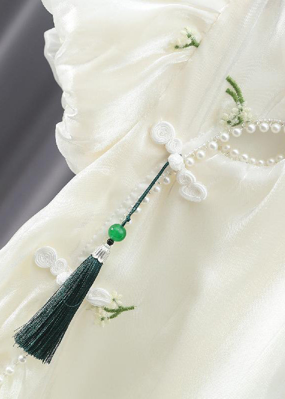 Chinese Style Apricot Embroideried Nail Bead Girls Chiffon Long Dress Summer MN013 MM-RCTZ-SDL240701