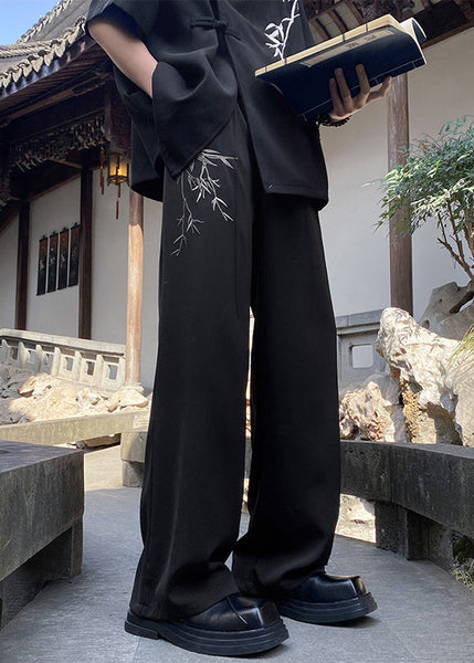 Chinese Style Apricot Embroidery Ice Silk Men Pants Summer YT057 Men-Silk-MENP240721