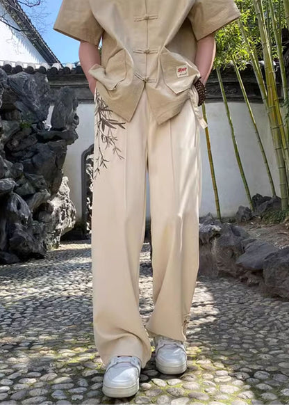 Chinese Style Apricot Embroidery Ice Silk Men Pants Summer YT057 Men-Silk-MENP240721