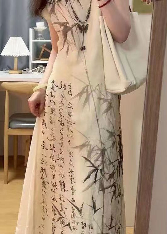 Chinese Style Bamboo Ink Painting Lace Up Dress For Summer BV063 MZF-SDL240702