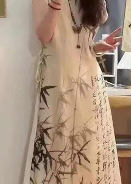 Chinese Style Bamboo Ink Painting Lace Up Dress For Summer BV063 MZF-SDL240702
