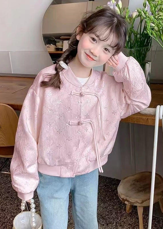 Chinese Style Beige O-Neck Sequins Button Kids Coats Fall QV038 MM-RCTZCGTS241026