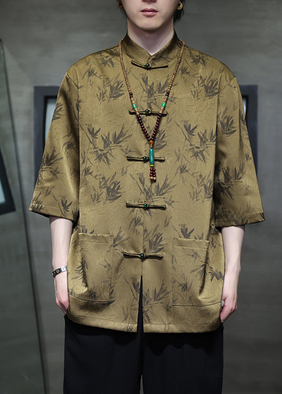 Chinese Style Black Button Pockets Ice Silk Men Shirt Summer YT090 Men-Silk-MENSTP240721