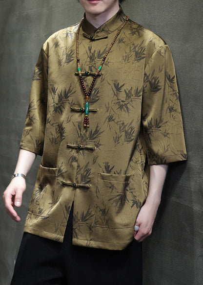 Chinese Style Black Button Pockets Ice Silk Men Shirt Summer YT090 Men-Silk-MENSTP240721