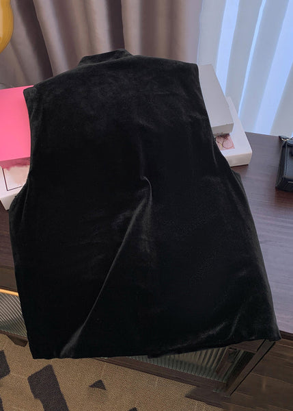 Chinese Style Black Embroidered Button Silk Velour Waistcoat Sleeveless QO064 MZF-CTS241008