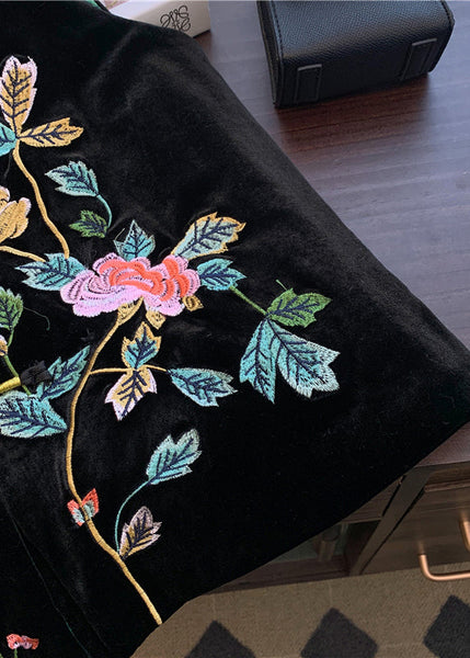 Chinese Style Black Embroidered Button Silk Velour Waistcoat Sleeveless QO064 MZF-CTS241008