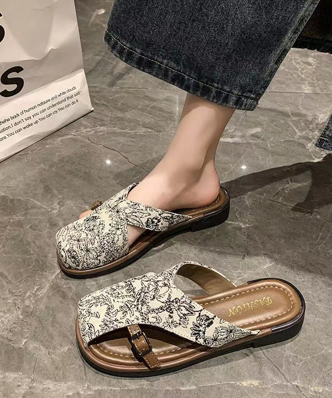 Chinese Style Black Hollow Out Print Satin Slide Sandals AP1034 shoe-LT240905