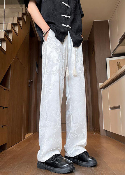 Chinese Style Black Pockets Jacquard Ice Silk Men Pants Summer YT052 Men-Silk-MENP240721