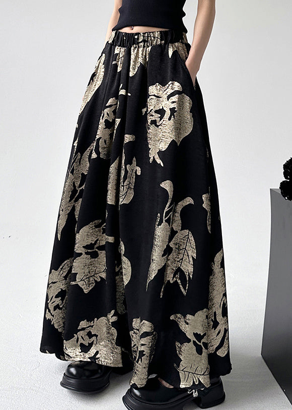 Elastic Waist Style Line Print Skirts Chinese A Black FashionChic