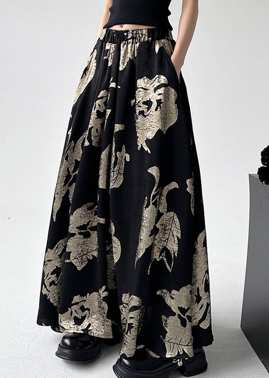 Elastic Waist Style Line Print Skirts Chinese A Black FashionChic