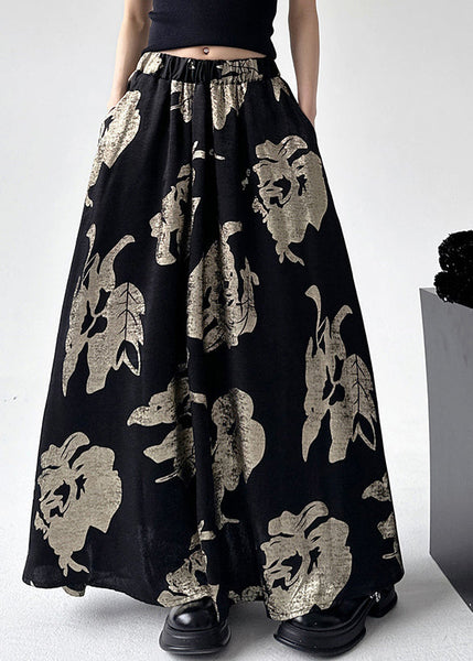 Elastic Waist Style Line Print Skirts Chinese A Black FashionChic