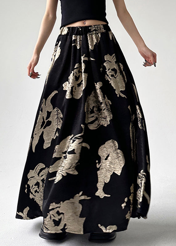 Elastic Waist Style Line Print Skirts Chinese A Black FashionChic