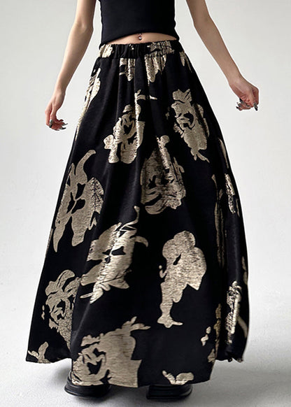 Elastic Waist Style Line Print Skirts Chinese A Black FashionChic