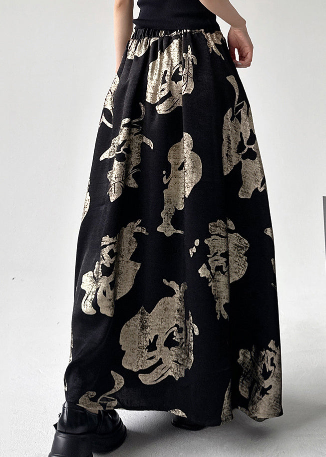 Elastic Waist Style Line Print Skirts Chinese A Black FashionChic
