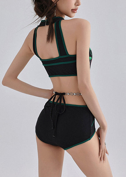 Style Butto Print Black Collar Chinese Bodysui Stand FashionChic