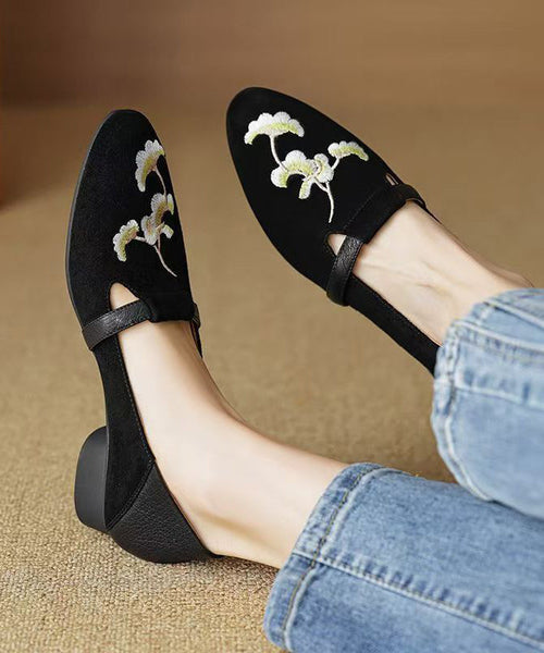 Chinese Style Black Suede Embroidered Chunky Loafer Shoes YC029 ABC