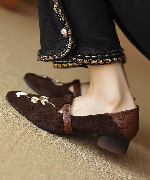 Chinese Style Black Suede Embroidered Chunky Loafer Shoes YC029 ABC