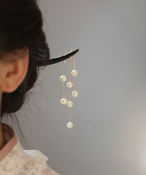 Chinese Style Black Wooden Pearl Tassel Wooden Hairpin PO053 JEW-HAI240729